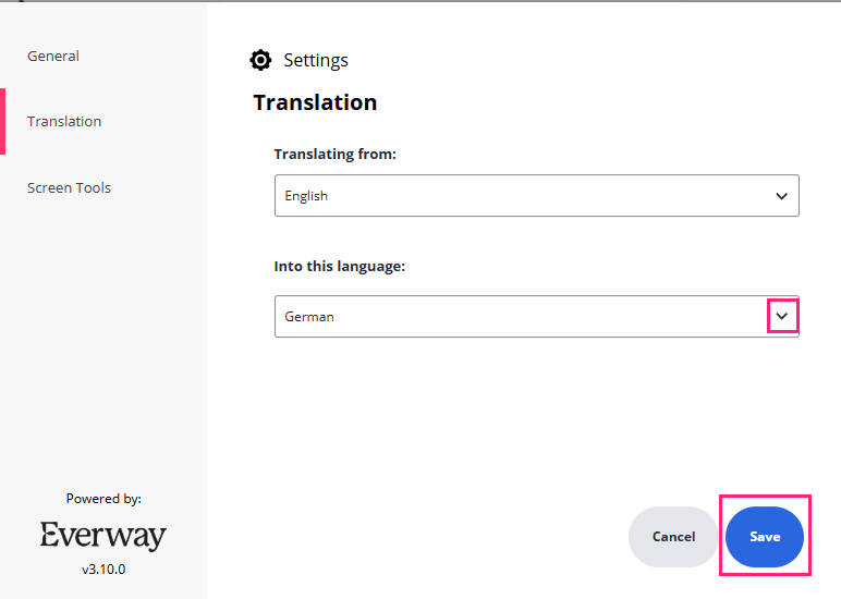 read aloud _ settings _ translation tab elementary.png
