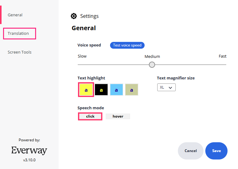 read aloud _ settings _ general tab elementary.png