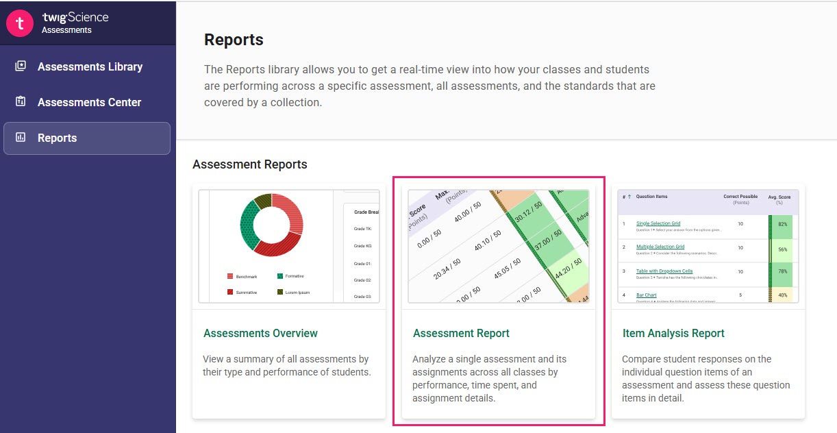 Choose a report