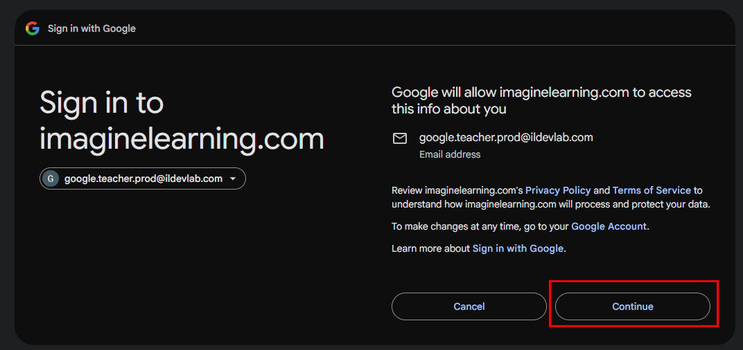 Google Classroom integration click Continue.png