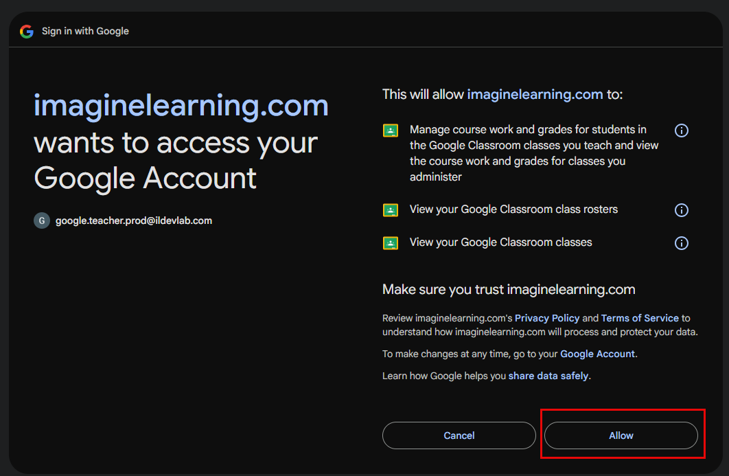 Google Classroom integration click Allow.png
