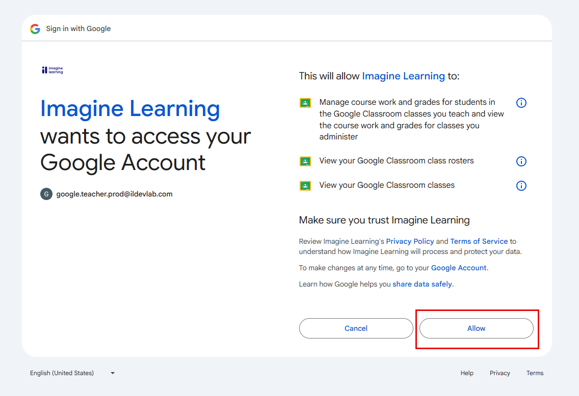 Google Classroom integration click Allow.png